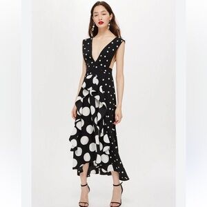 Topshop Elegant Polka Dot Pinafore Maxi Dress Feminine Mod Party Neutral